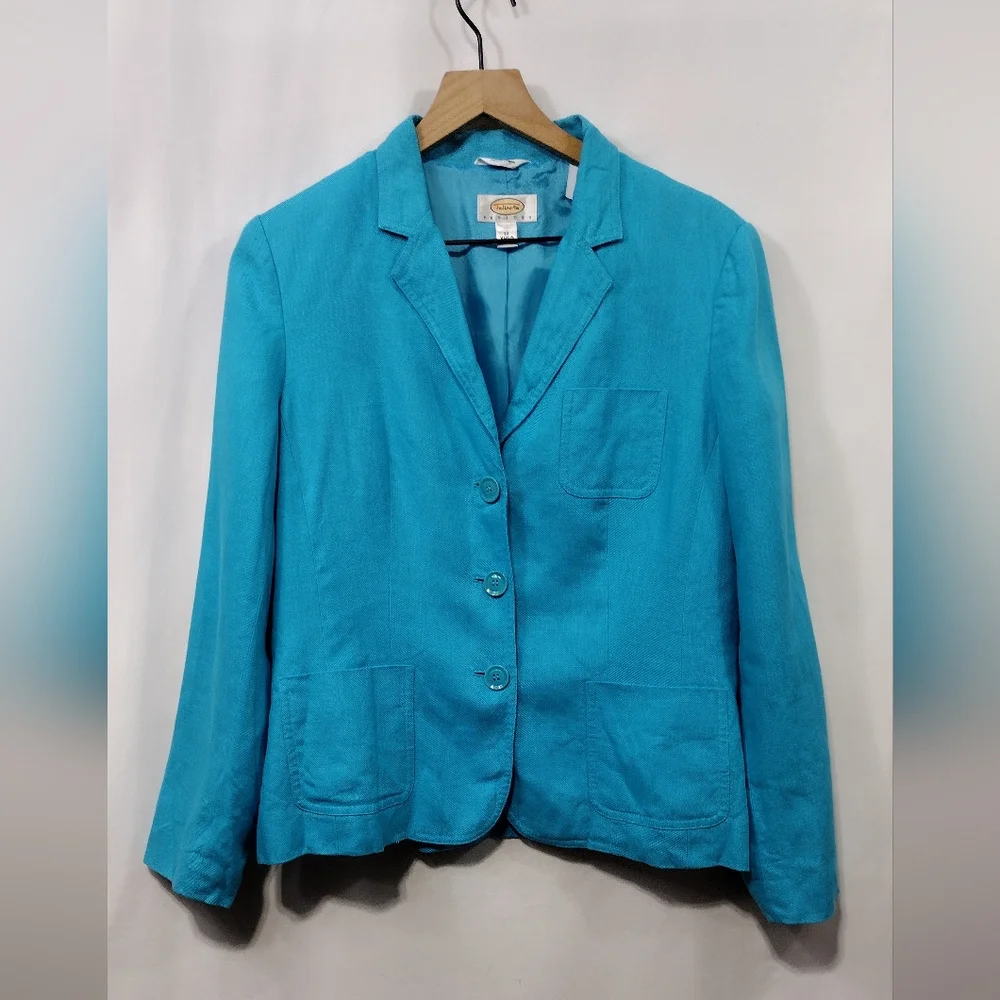 Talbots Irish Linen Blazer Women's 12 Blue Office Career Work Casual Retro Y2K - Picture 2 of 10